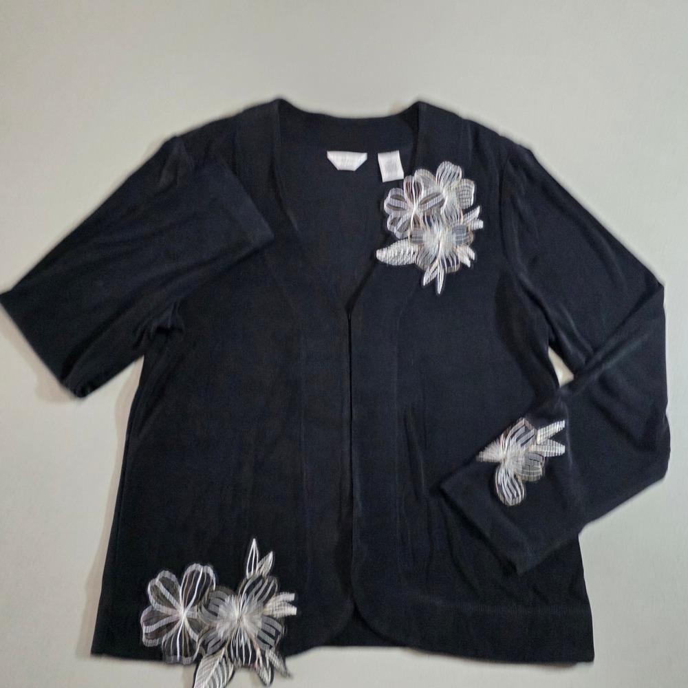 Laura Ashley Petite Black Floral Embroidered Open Front Cardigan PM PM Black